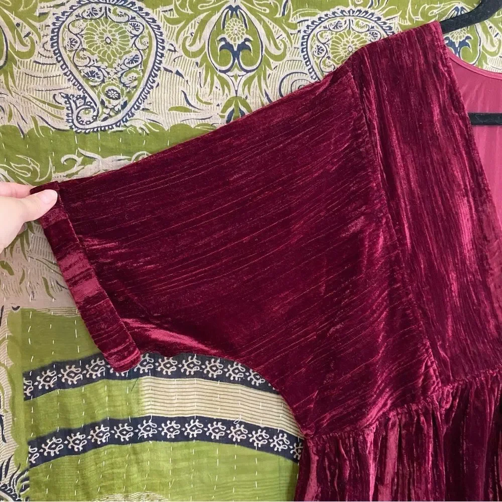 Natural Life Maroon Stella V-Neckline Crushed Velvet Boho Mini Dress Size Large - Picture 7 of 14
